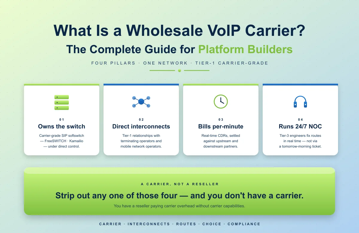 Wholesale VoIP carrier — the four pillars that define a carrier vs a reseller