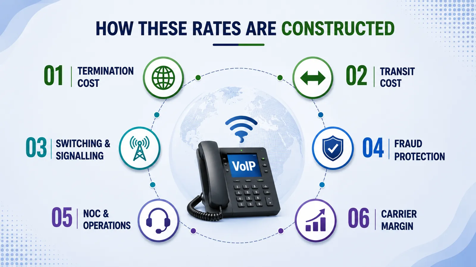 How wholesale VoIP rates are constructed — six cost layers behind every quoted minute