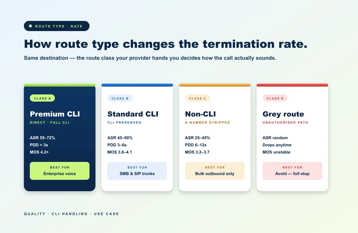 Four route classes — four quality outcomes for the same destination